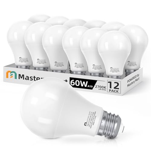 MASTERY MART A19 60-Watt Led Light Bulbs, 5000K Bright Daylight White, 800 Lumens, 6 Pack, E26, Non-Dimmable, CRI 80+ Energy Star, UL Listed, 9W [60W Equivalent]