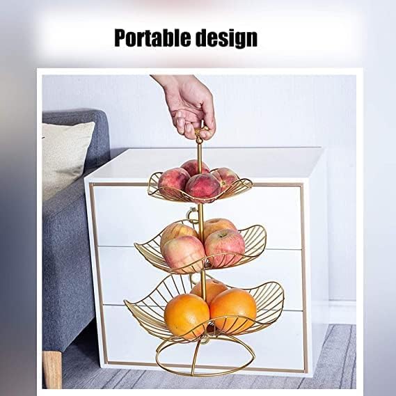 LANDTOM® Metal 3-Tier Fruit Basket Holder Decorative Fruit Bowl Stand, Gold (Type A)