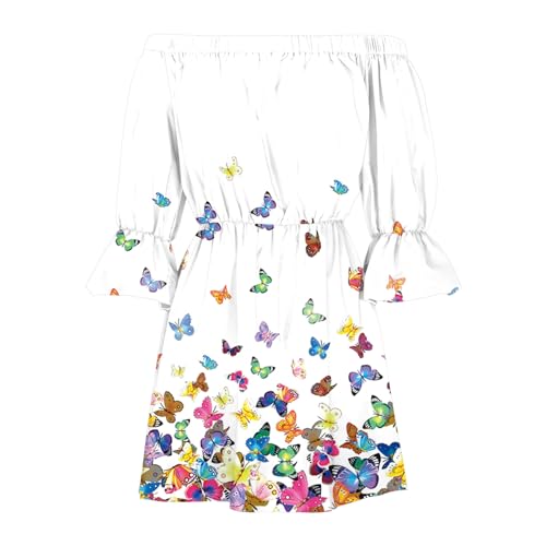 Womens Summer Dresses Sexy Off Shoulder Tunic Mini Dresses Boho Print Beach Casual Bell Sleeve Short Dress