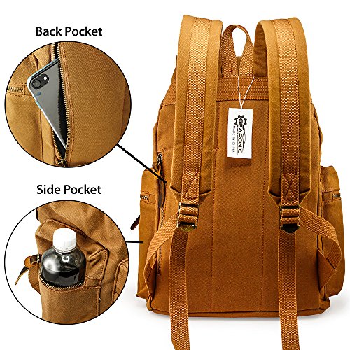 GEARONIC 21L Vintage Canvas Backpack Leather Rucksack Knapsack 15inch Laptop Tote Satchel College Shoulder Hiking Bag