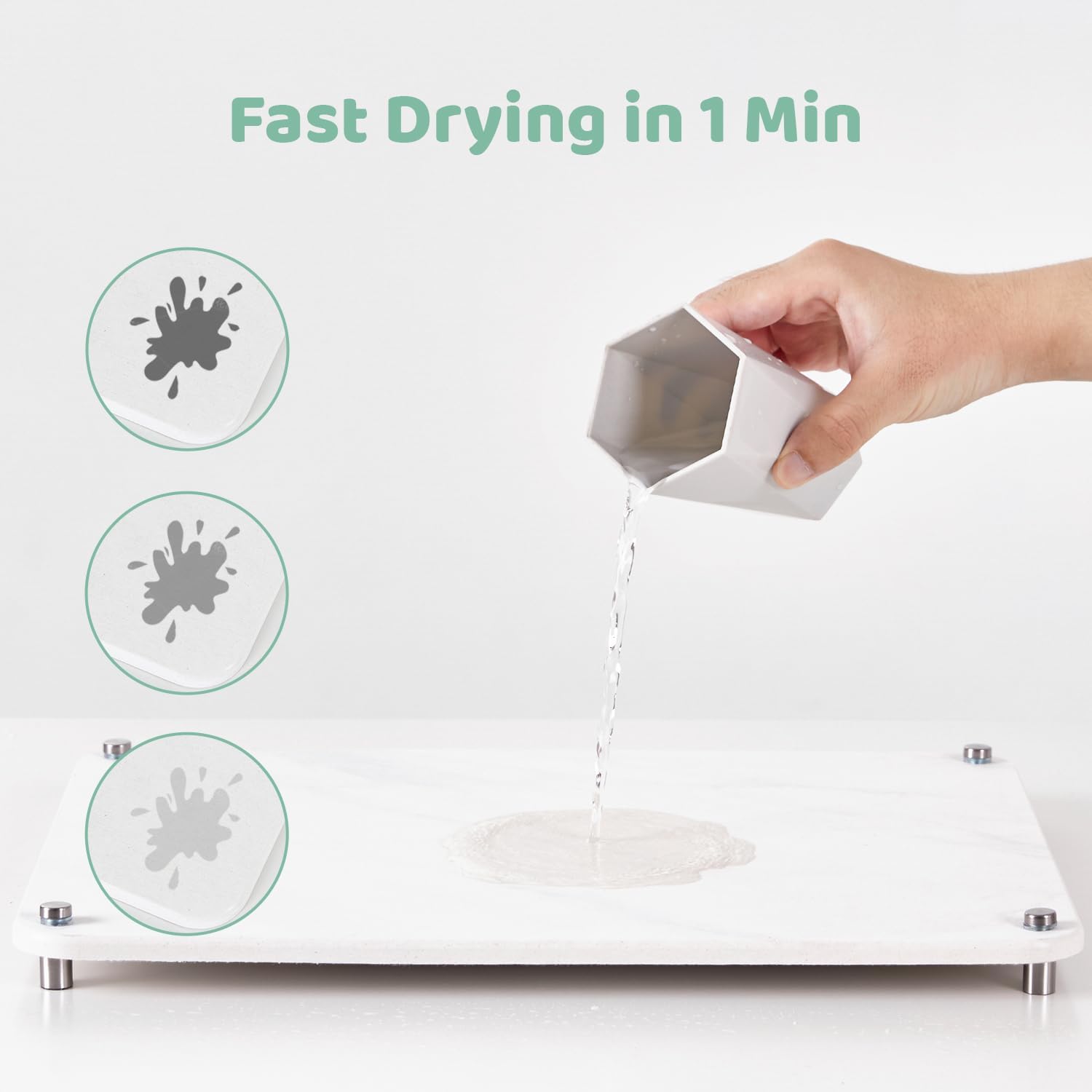 2 PACK Stone Drying Mat for Kitchen Counter,Super Absorbent, Non-Slip, Diatomaceous Earth Stone Dish Drying Mat with Stainless Steel Feet (Marble White)