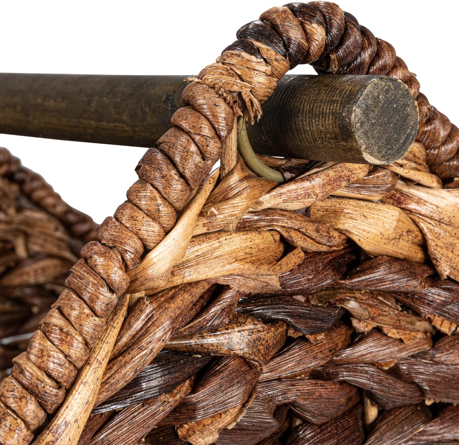 Creative Co-Op Boho Oval Braided Bankuan Bathroom Tissue Basket with Wood Handle, Toilet Paper Holder, Dark Brown