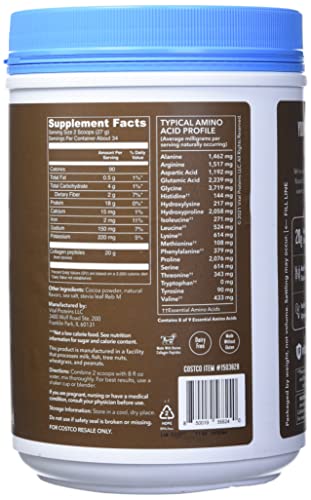 Vital Protein Collagen Peptides, Pasture Raised, Grass Fed, Paleo Friendly, Gluten / Zero Sugar Dairy Free, Chocolate, 32.56 Oz