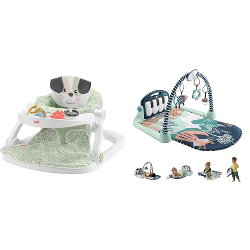 Fisher-Price Portable Baby Chair Sit-Me-Up Floor Seat With Snack Tray And Developmental Toys, Navy Garden