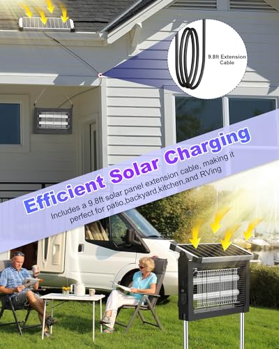 Solar Bug Zapper Outdoor, Waterproof Mosquito Zapper Outdoor Solar Powered, 4500V Electric Bug Zapper Indoor w/Smart Light Sensor, Mosquito Trap Fly Zapper for Patio Kitchen Garage Yard Camping