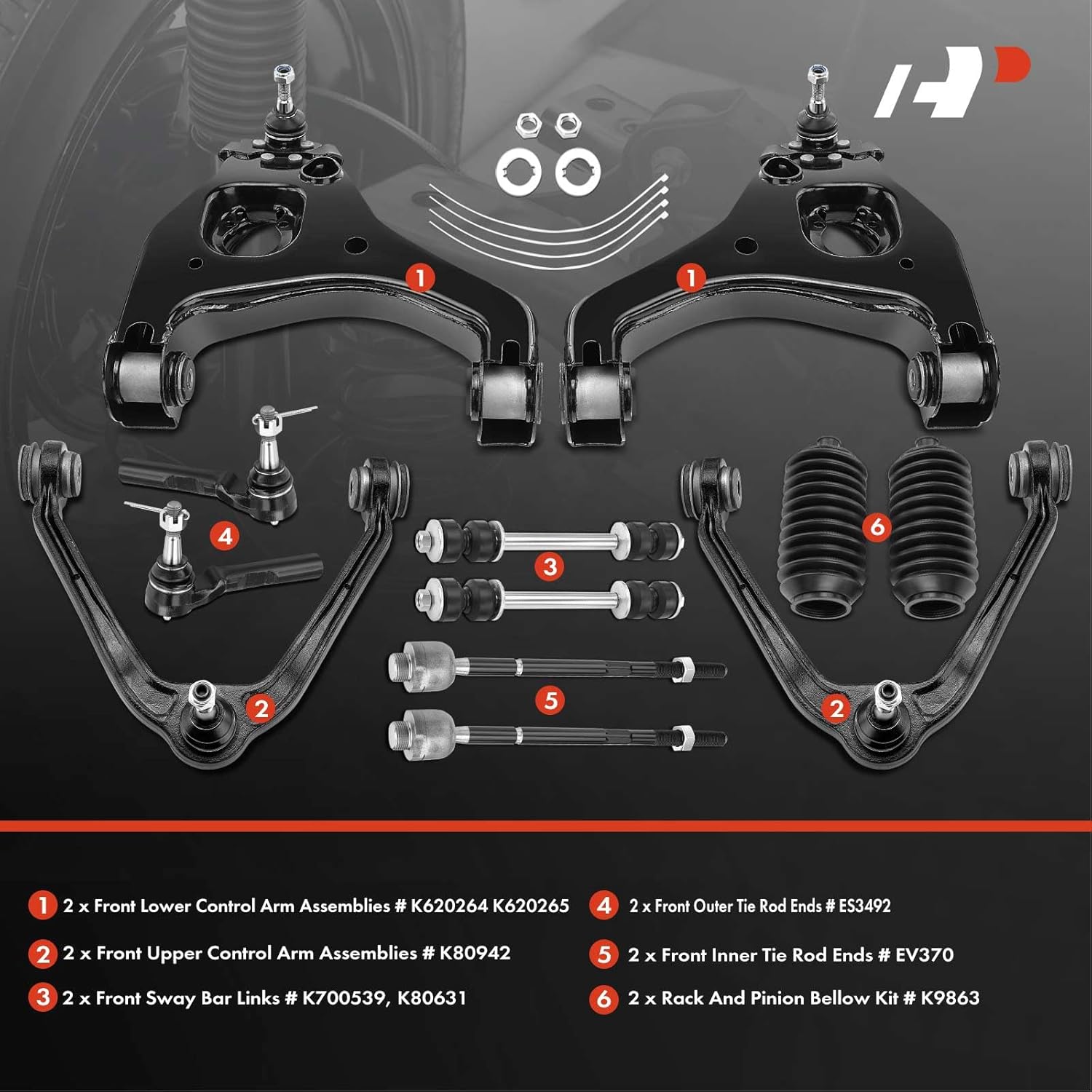 A-Premium 12Pc Front End RWD Suspension Kit, Upper Lower Control Arm, Sway Bar Link, Inner Outer Tie Rod End, Steering Rack Boot, Compatible with Chevy GMC - 1999-2006 - Silverado 1500, Sierra 1500