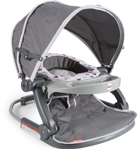 Fisher-Price Travel Baby Chair On-the-Go Sit-Me-Up Floor Seat with Snack Tray and Canopy for Outdoor Use, Arrows Away