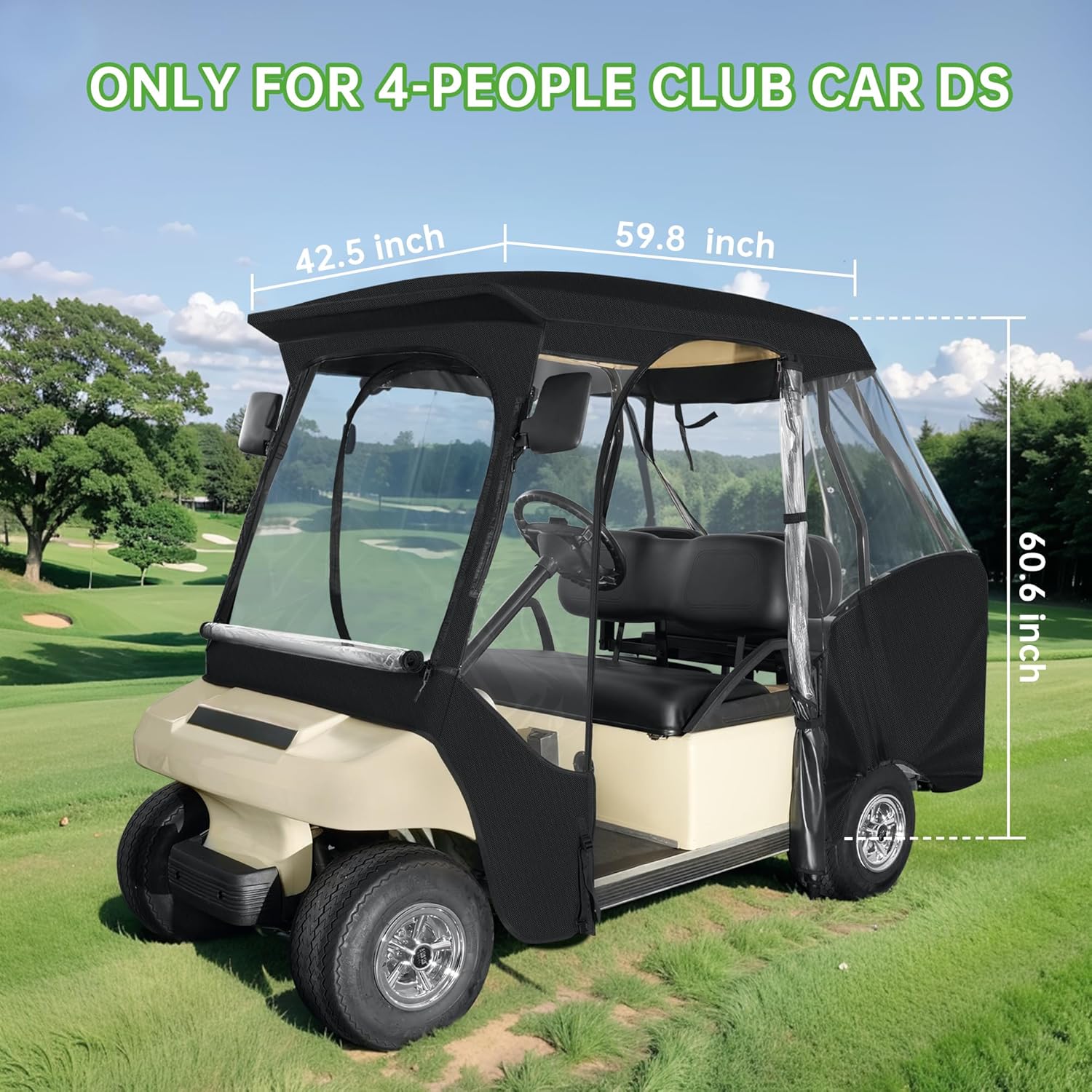 10L0L Golf Cart 4 Passenger Driving Enclosure for Club Car DS, 4-Sided Clear Window Rain Cover All Weather Waterproof Windproof Snowproof