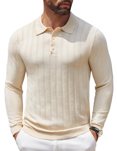 COOFANDY Men's Knit Polo Shirt Casual Long Sleeve Polo Sweater Dress Collar Polo Classic Golf Shirts