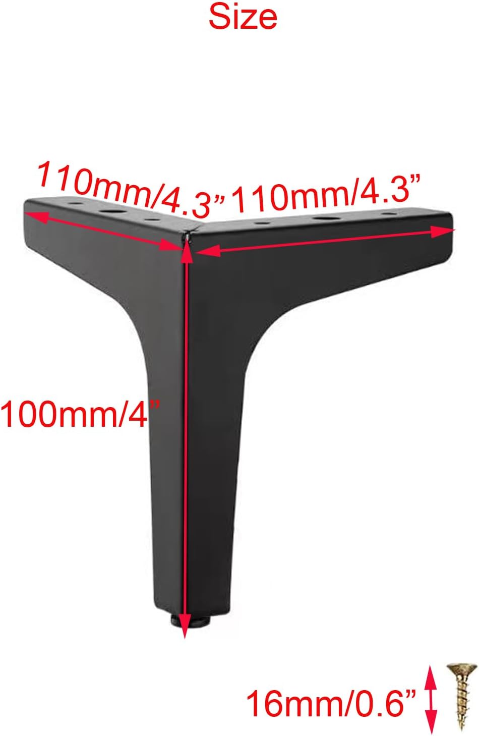 4 inch Metal Furniture Legs, Modern Style DIY Sofa Replacement Triangle Furniture Feet, Heavy Duty Black Furniture Legs for Table Cabinet Cupboard Couch (8)