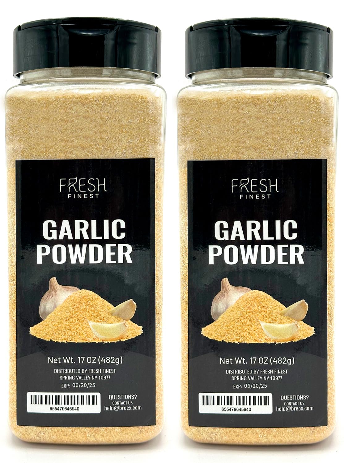 Fresh Finest Premium Garlic Powder - 16oz Bottle - 100% Pure, Non-GMO, Gluten-Free, Ground Garlic Spice for Cooking (2 Pack)