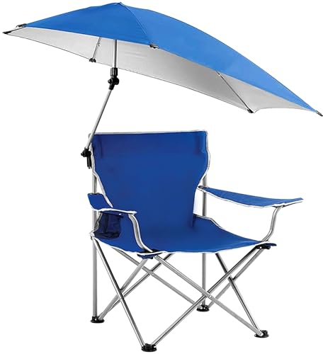 Beach Chair with UPF 50+ Adjustable Umbrella, Cup Holder, Carry Bag for Camping Poolside Travel Picnic Lawn Chair (Blue)