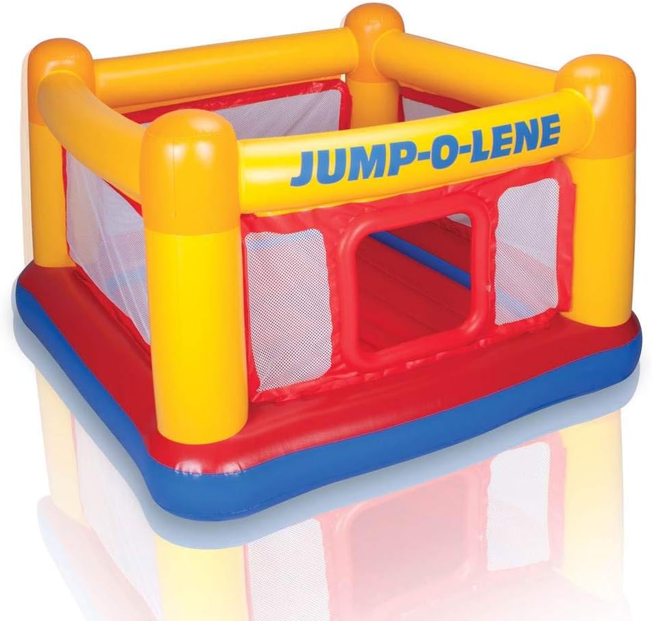 Intex Inflatable Jump-O-Lene Indoor Outdoor Bounce House Toddler Ball Bit Castle Play Set with 100 Small Plastic Balls for Kids 3 to 6, Multi-Collor