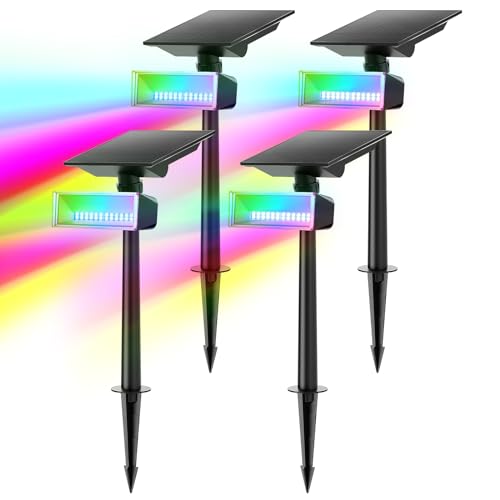 Consciot RGB Multi-Colors Solar Spot Lights Outdoor, 7 Colors and Color-cycling 600LM 360° Adjustable Solar Landscape Spotlights with IP65 Waterproo for Garden Yard Doorway Lawn, 2 Pack