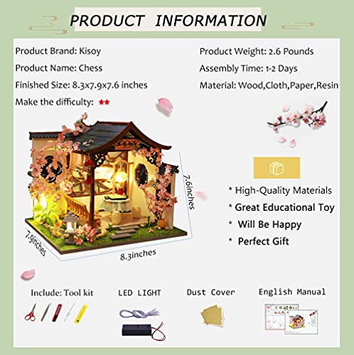 Kisoy Dollhouse Miniature with Furniture Kit, Handmade Chinese Art Studio DIY House Model for Teens Adult Gift(Chess)
