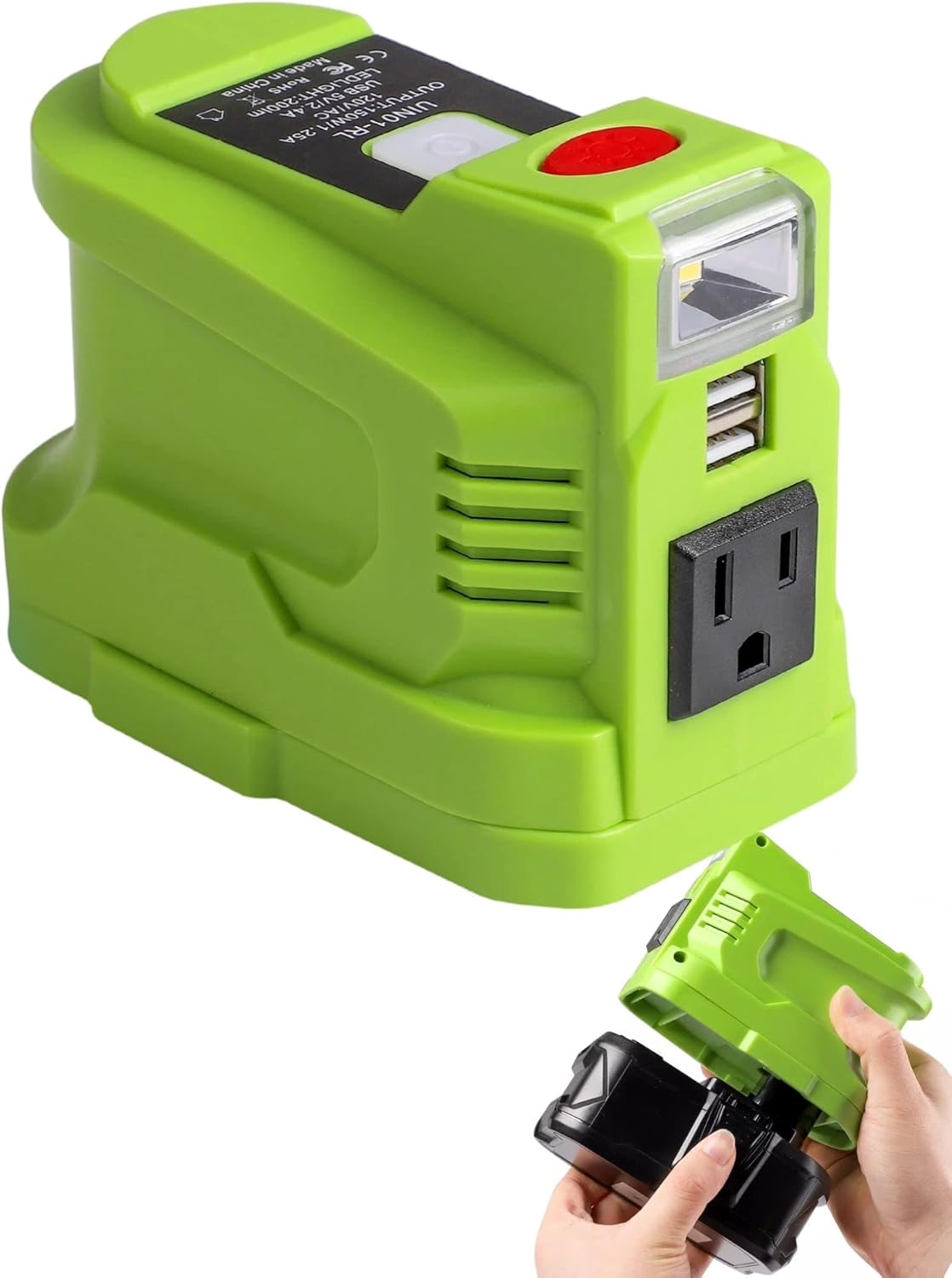 Alian for Ryobi Power Inverter,for Ryobi 150 Watt Powered Inverter Generator,Portable Power Source for Ryobi 18 Volt Lithium Battery,for Ryobi USB Charger Adapter,Convert 18V to110V 120V