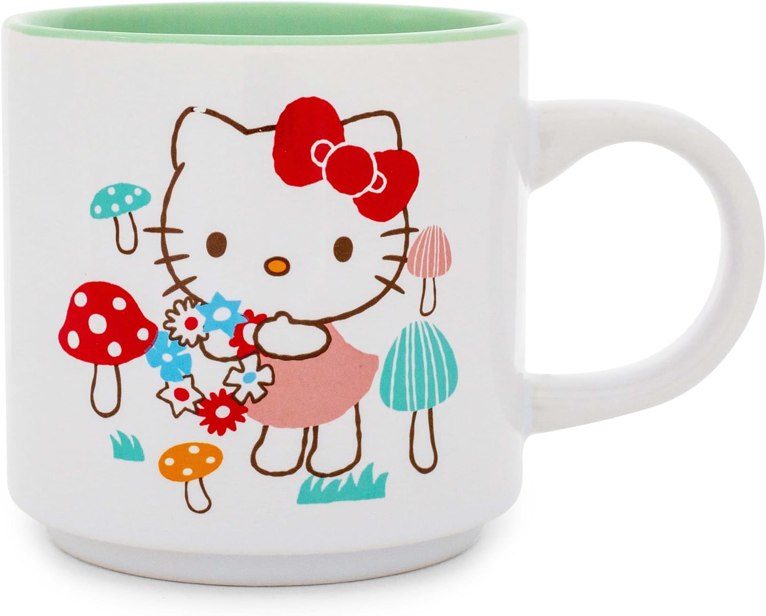 Sanrio Hello Kitty Mushrooms Single Stackable Ceramic Mug | Coffee Cup For Tea, Espresso, Cocoa | Holds 13 Ounces