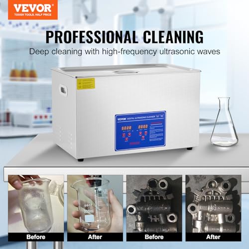 VEVOR 15L Ultrasonic Cleaner with Digital Timer&Heater Professional Ultrasonic Cleaner 40kHz Advanced Ultrasonic Cleaner 110V for Wrench Screwdriver Repairing Tools Industrial Parts Mental Cleaning