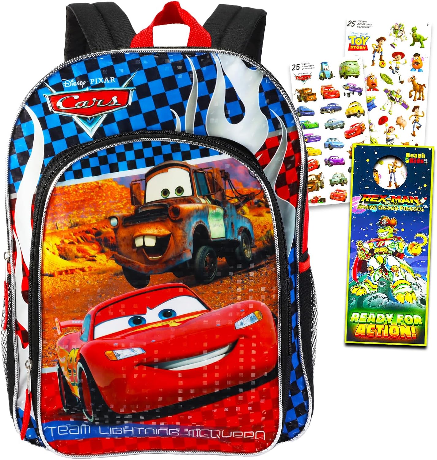 Disney Cars Backpack School Set for Boys Kids ~ Bundle with Deluxe 16 Inch Cars Lightning McQueen School Bag, 350+ Stickers, and More (Disney Cars School Supplies)