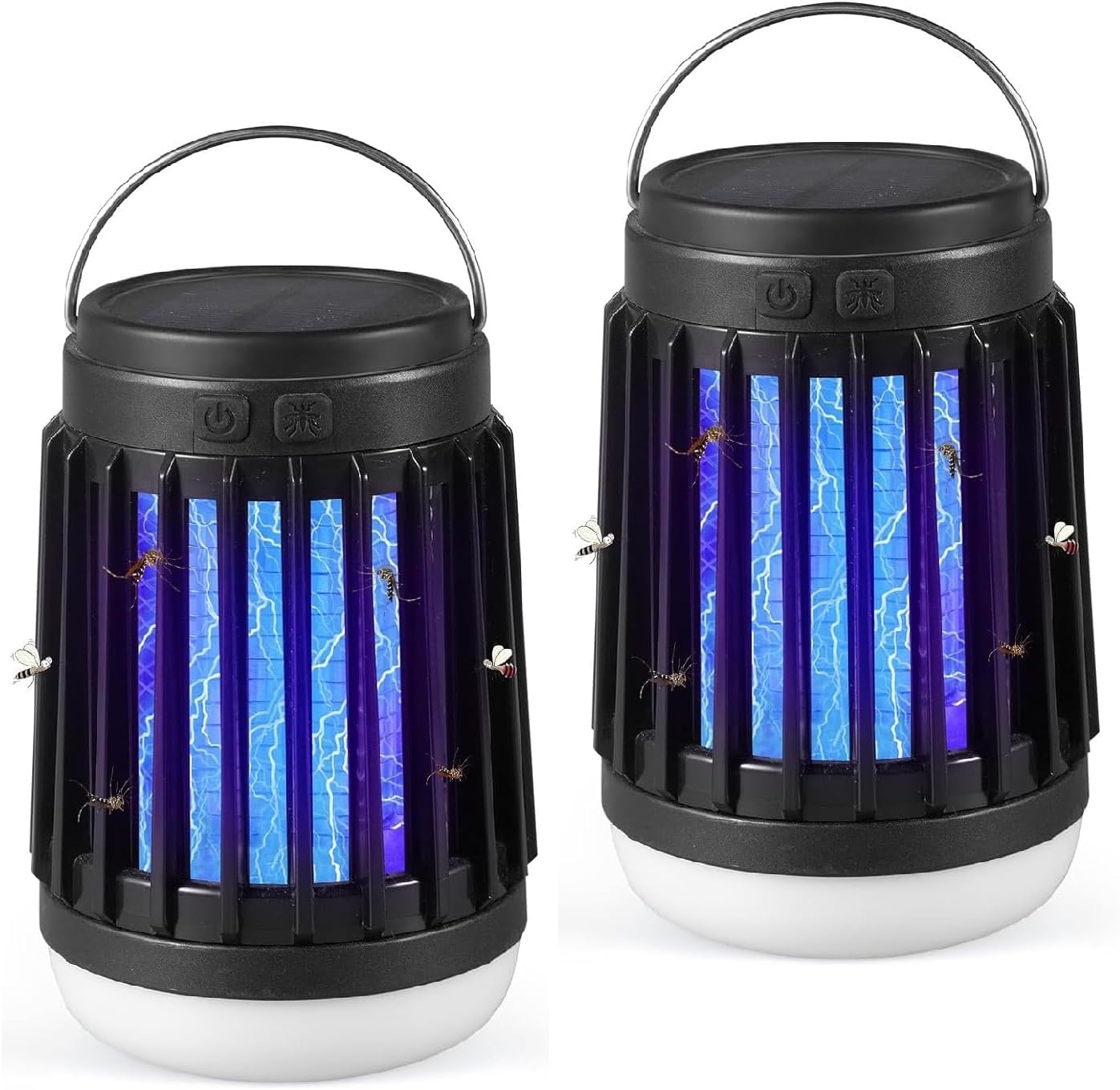 2 Pack Solar Bug Zapper Outdoor Waterproof Mosquito Zapper for Patio Home Camping, 3 in 1 Cordless Mosquito Light Killer Portable Small Bug Zapper - Camping Light, Mosquito Killer, Flashlight (Black)