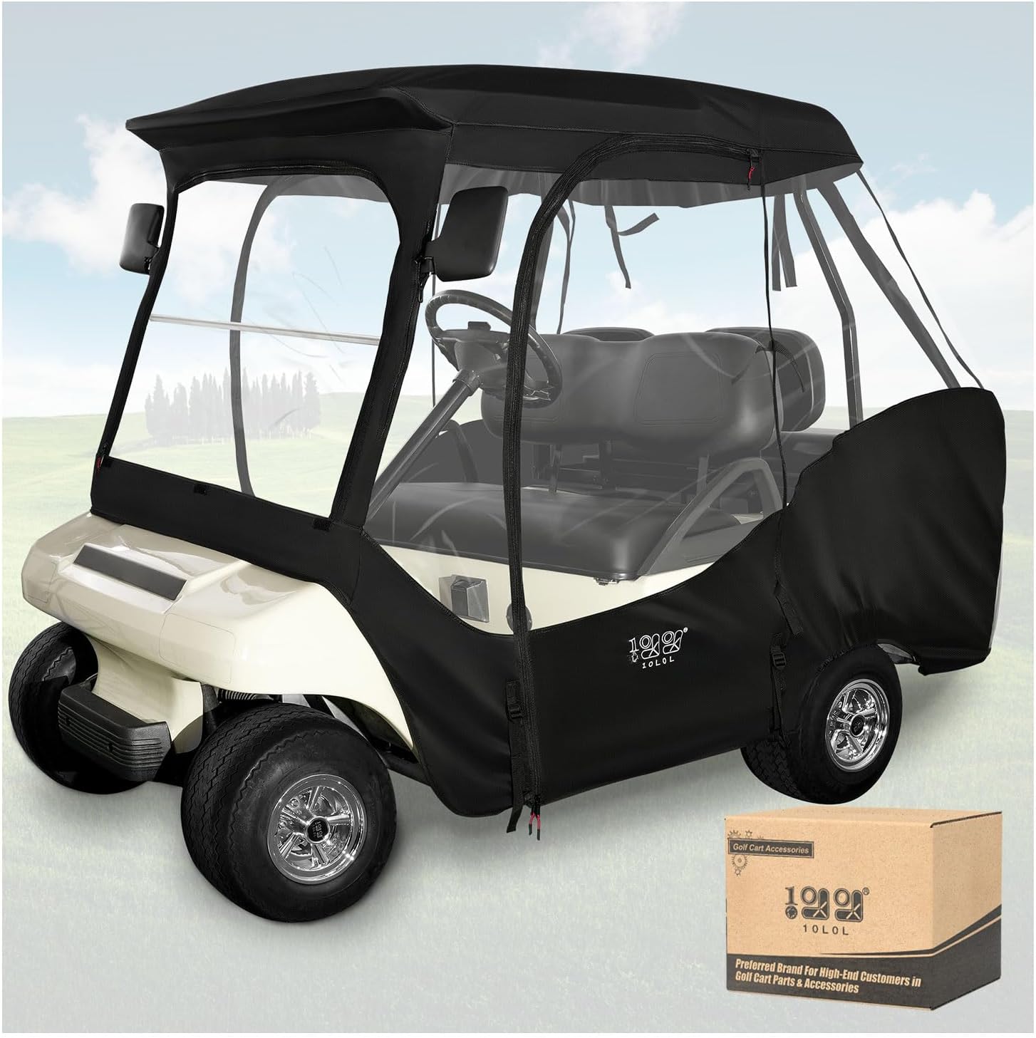 10L0L 4 Passenger Golf Cart Enclosure for Club Car DS, 600D Waterproof Windproof Portable Transparent Golf Cart Rain Cover/Driving Enclosure Black (Tailight Can Be Seen)