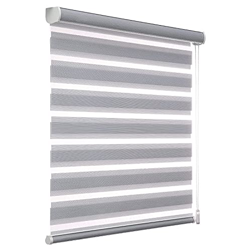 Changshade Custom Size Zebra Roller Shades, Blackout(85%) Dual Layer Roller Blinds with Thermal Insulated for Office, Living Room, Bedroom, Bathroom, Easy Installation, Beige