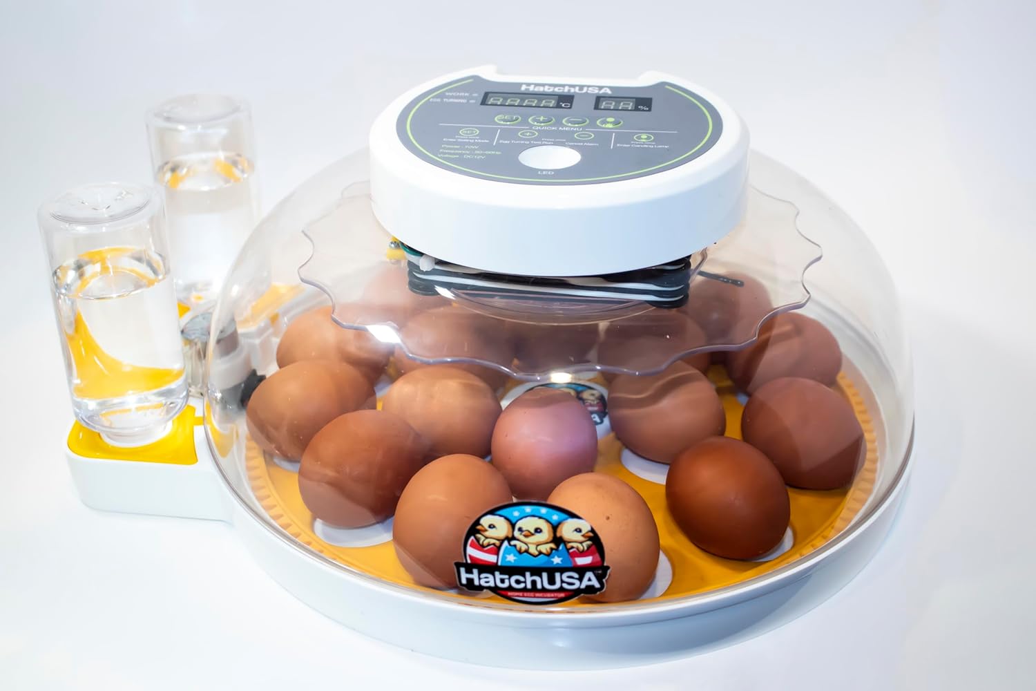 18-Egg Incubator for Hatching Chicks - Temperature/Humidity Display - Automatic Egg Turning - Egg Candling; Designed for Chicken, Duck, and Quail Eggs, Yellow
