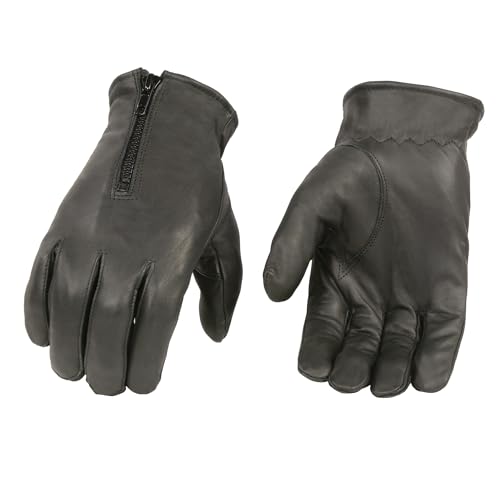 Milwaukee Leather SH226D Men's Black Unlined Leather Lightweight Motorcycle Hand Gloves W/Wrist Zipper Closure
