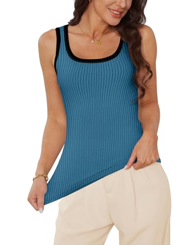 WIHOLL Womens Ribbed Tank Tops 2024 Summer Scoop Neck Slim Fitted Tops Casual Basic Knit Sleeveless Shirts