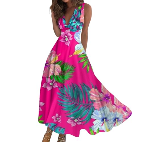 Womens Dresses Sleeveless Elegant Sundresses Wrap V Neck Flowy Maxi Dress Floral Print Lightweight Beach Dress