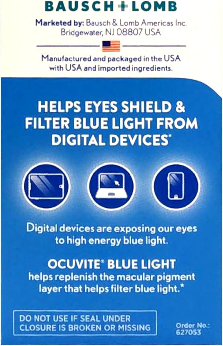 Bausch + Lomb Ocuvite Blue Light Lutein 25mg Lutein & Zeaxanthin Supplement, 30 Softgels (Pack of 2)