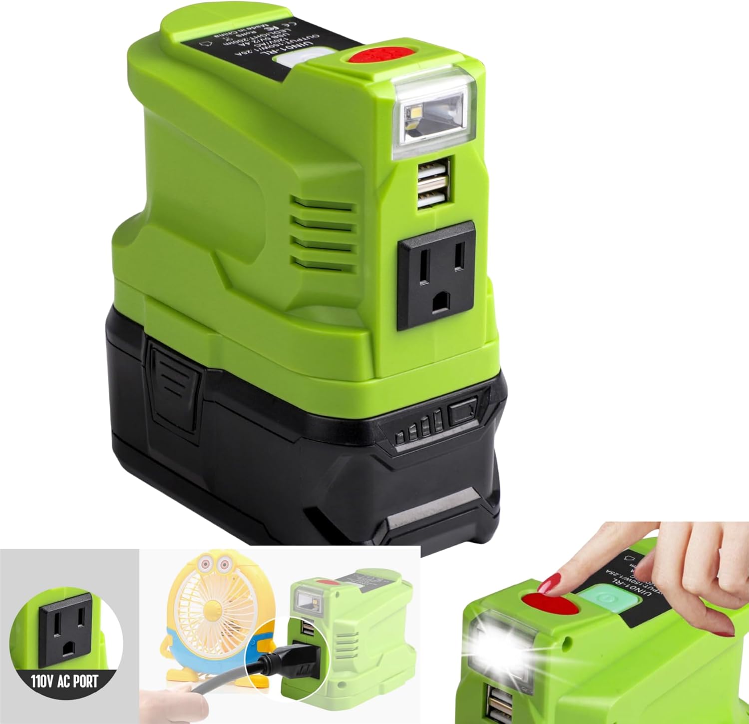 Power Inverter for Ryobi 18V ONE+ Battery,150W Portable Charger for Ryobi battery Charger Station Power Supply, DC 18V to AC 110 with AC/USB Port DIY Adapter,for Phone Charger Energy