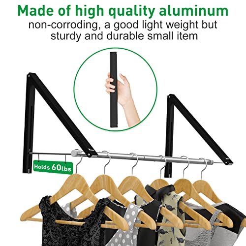 Laundry Room Drying Rack Wall Mounted Clothes Hanger Folding Wall Coat Racks Aluminum Home Storage Organiser Space Savers White 2 Rakcs with Rod