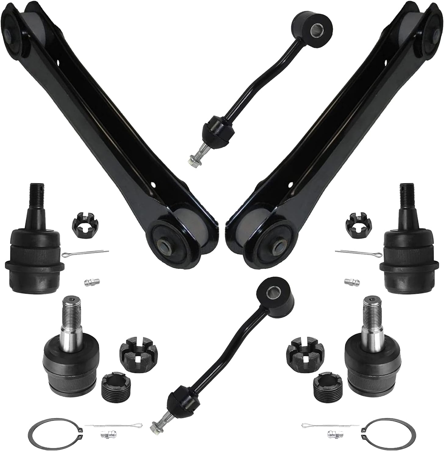 Detroit Axle - 8pc Front End Control Arms Kit for 97-06 Jeep Wrangler TJ, 2 Lower Control Arms 4 Ball Joints 2 Sway Bars 1997 1998 1999 2000 2001 2002 2003 2004 2005 2006 Replacement