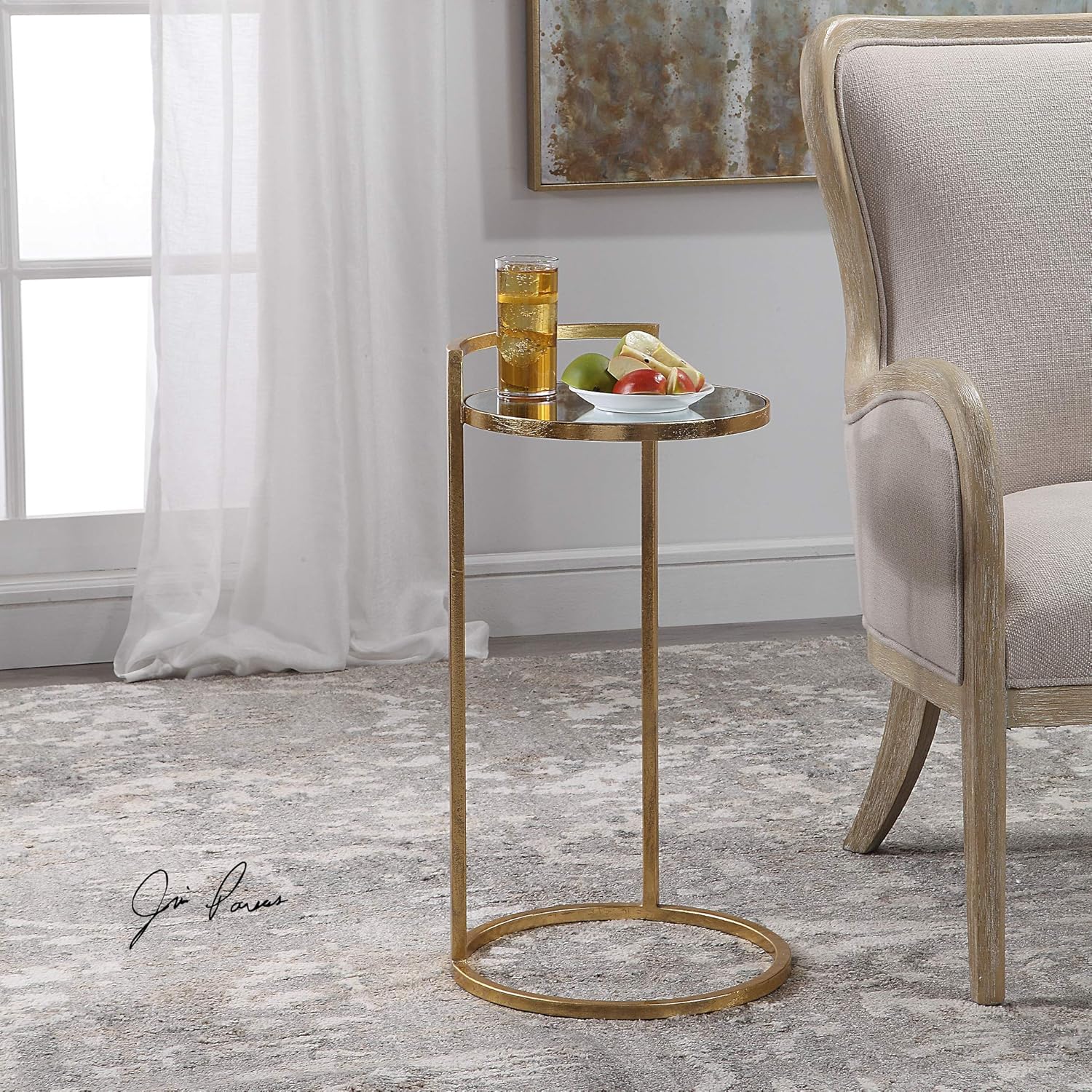 MY SWANKY HOME Elegant Gold Mirrored Cantilever Ring Table | Accent Round Vintage Style Drink