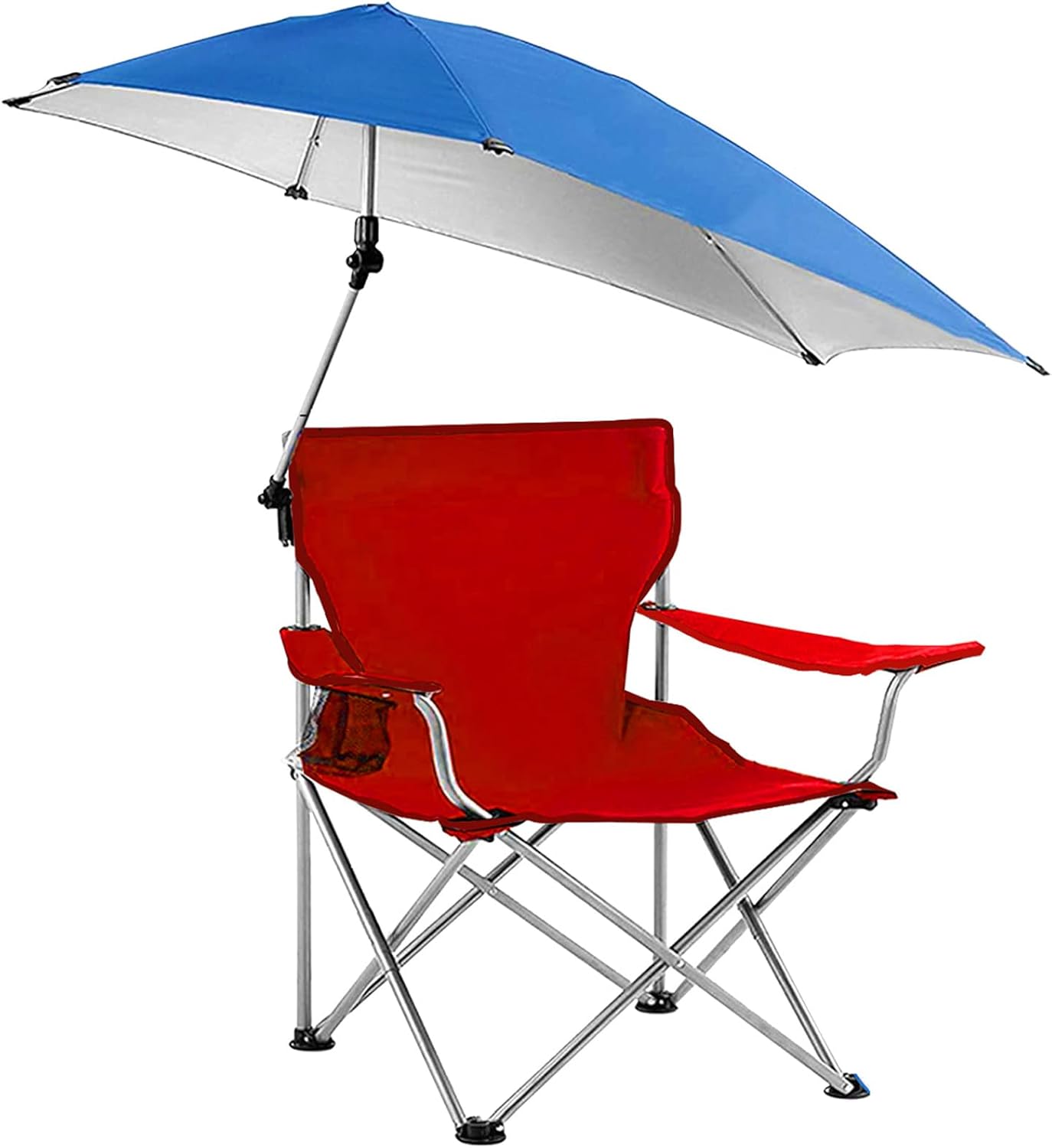 Beach Chair with Umbrella, Folding Beach Chairs for Adults with Canopy Shade, UPF 50+ Adjustable Heavy Duty Camping Lawn Chair with Cup Holder Carry Bag, for Outdoor Picnic BBQ Fishing (Red)