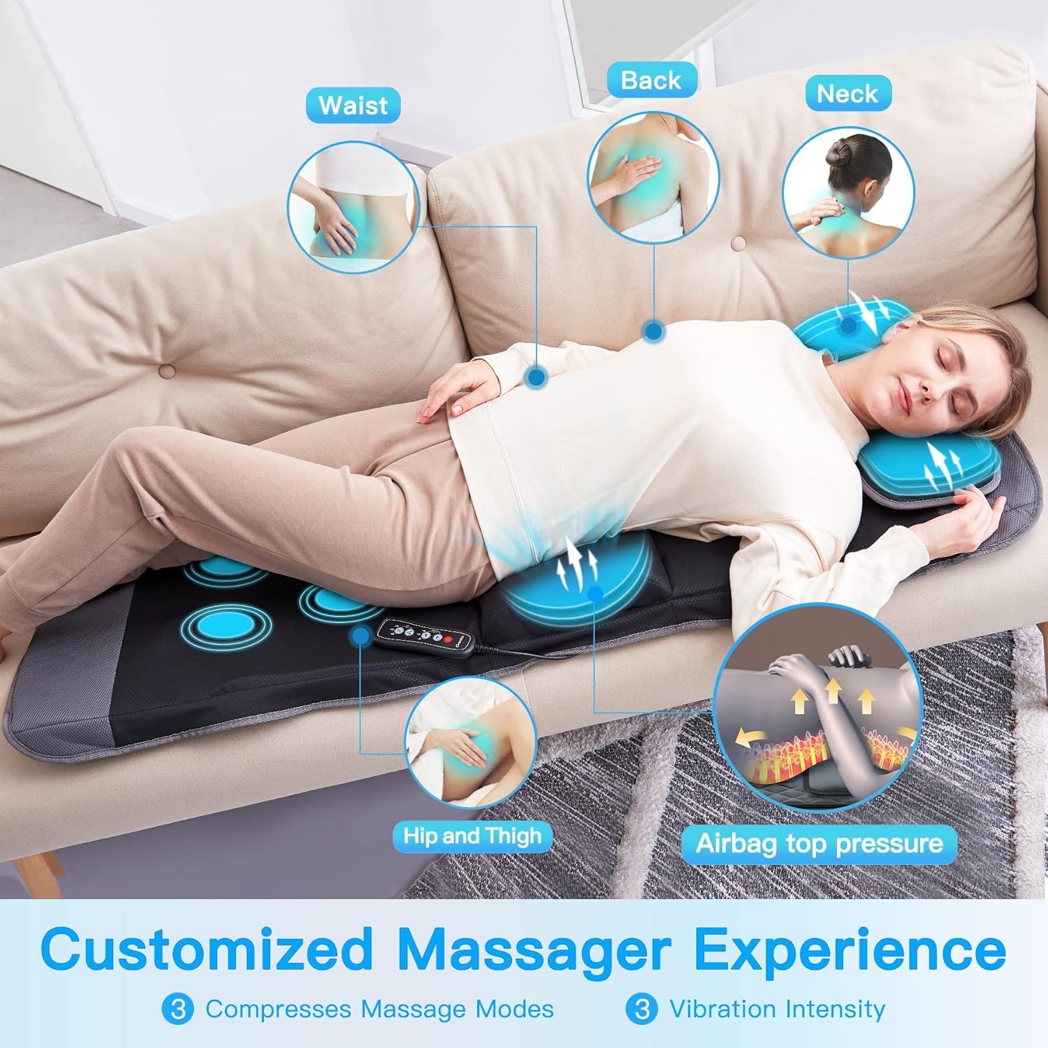 ZEBORA Full Body Massage Mat with Vibration, Stretching and Pressure Massage, Adjustable Pillow Height, Bed Sofa Floor Home Office Massage Mat, Relieve Pain for Neck, Back, Waist, Legs, Massage Pad