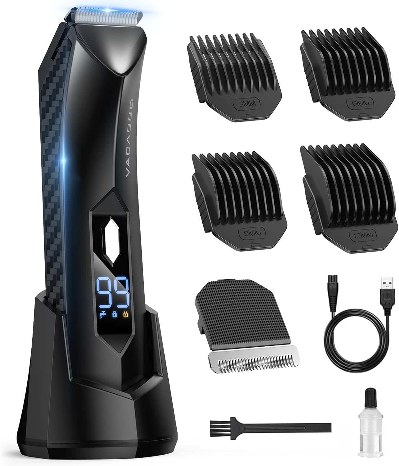 Body Hair Trimmer for Men, Manscape Groin Trimmer/Shaver, IPX7 Waterproof Wet/Dry Groomer with LED Light, Replaceable Ceramic Blade Heads, USB Dock, Men’s Ball Shaver, Gifts for Father, Husband,Son