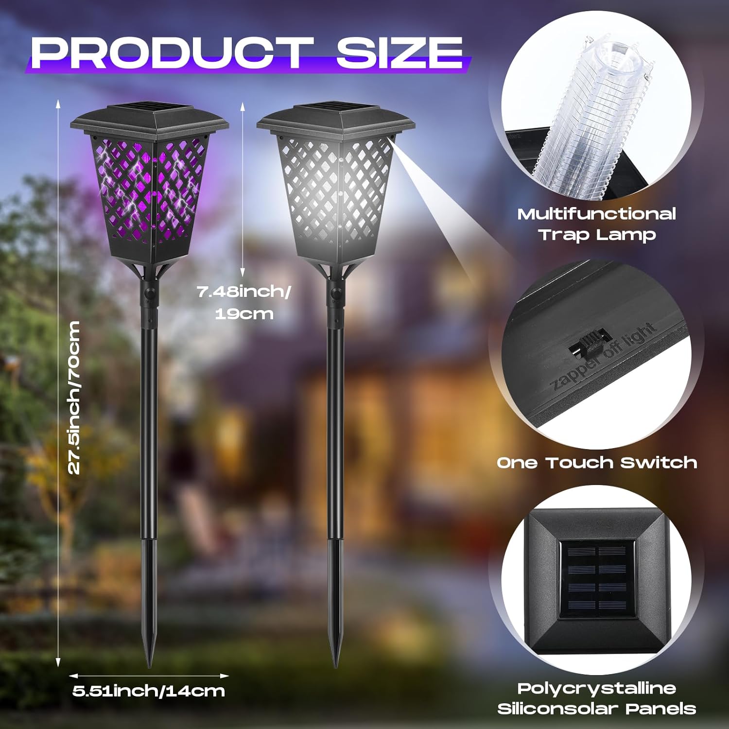 2 Pcs Mosquito Zapper Outdoor Waterproof Cordless Solar Bug Light Insect Mosquito Light 2 in 1 Lighting Mosquito Trap Outdoor Portable Bug Repellent Outdoor for Home Camping Backyard (Square)