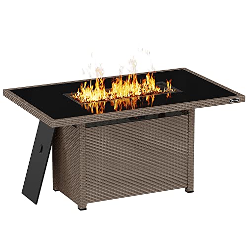 EAST OAK 52'' Propane Fire Pit Table, 60,000 BTU Gas Firepit W/Large Tempered Glass Tabletop, CSA Certified Outdoor Patio Fire Table with 9.2 lbs Glass Stone & Removable Lid, Grey
