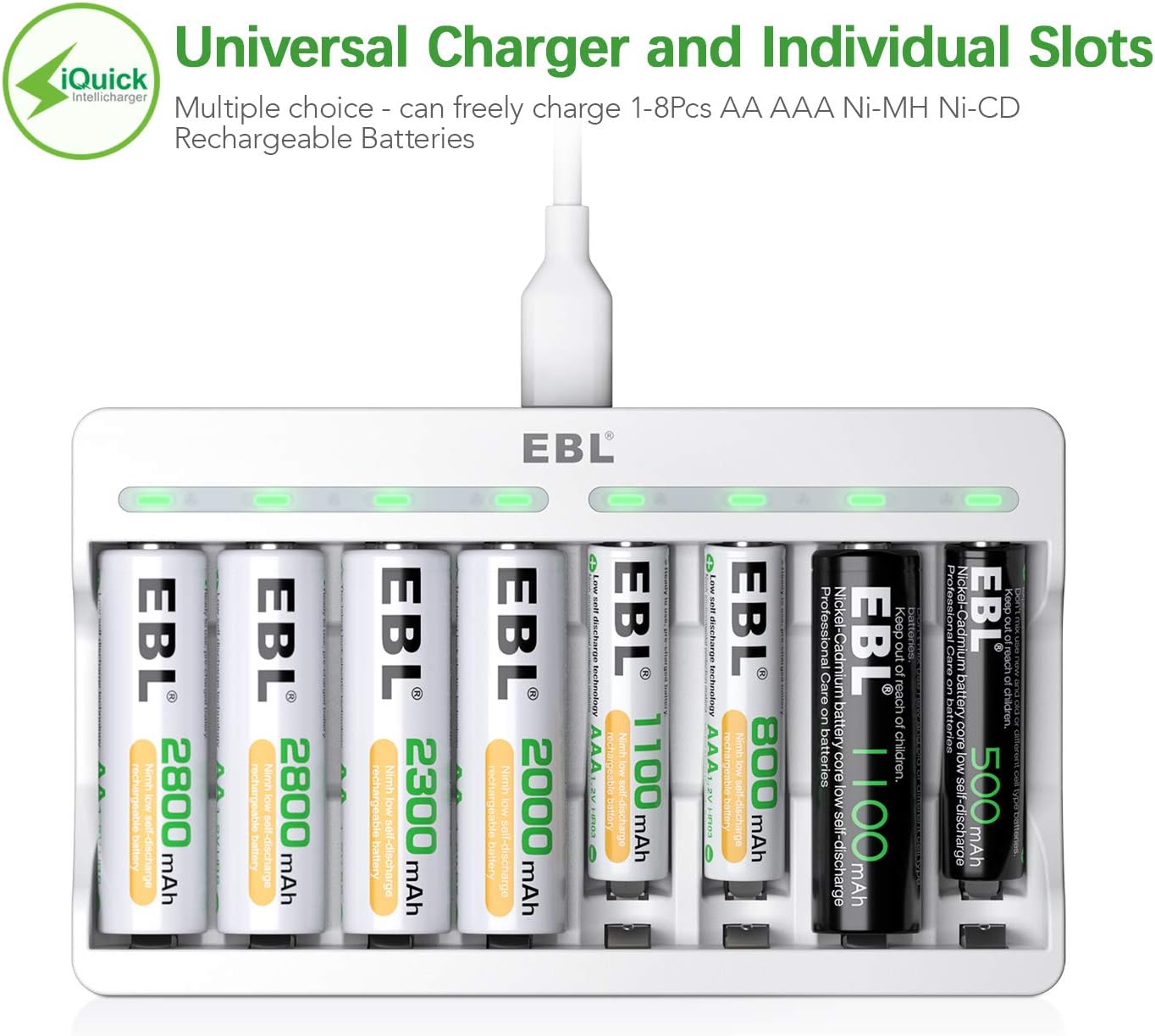 EBL Rechargeable AA Batteries 2800mAh 24 Pack and 8-Bay AA AAA Individual Rechargeable Battery Charger
