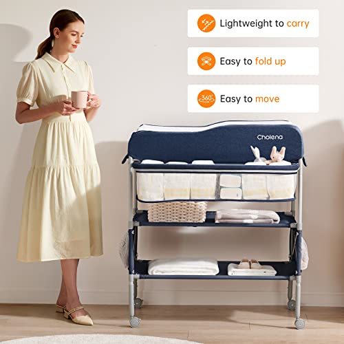 Portable Baby Changing Table,Foldable Diaper Changing Station Baby Changing Tables,Waterproof Diaper Changing Table with Drawers Adjustable Height Changing Station for Infant with Large Storage(Grey)