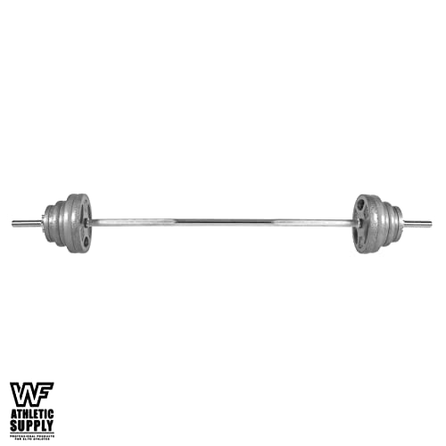 WF Athletic Supply Adjustable Dumbbells Barbell Weight Set with 1-Inch Threaded Chrome Knurled EZ Curl or Straight Bar Handle, Strength Training for Home Gym Weight lifting, Gray Grip Plate Sets