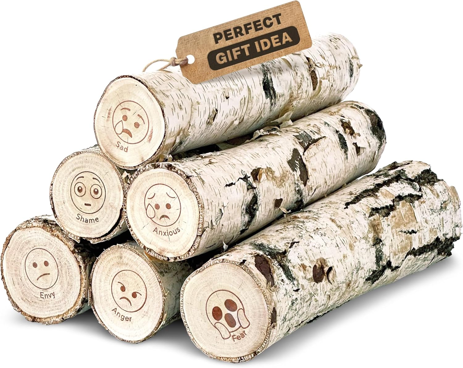 White Birch Logs for Fireplace Decorative, Emoji Birch Wood Logs for Decoration, Fireplace Logs for Indoor & Outdoor Fireplace, Birch Wood Decorative Logs, Fireplace Wood, Birch Firewood - Pack of 6