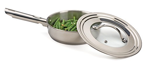 RSVP International Endurance Universal Lid with Glass Insert, Stainless Steel, Fits 5.5