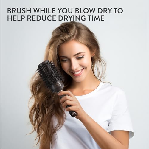 H&S Round Brush For Blow Drying - 2 Inch Thick - Large Ceramic Styling Boar Bristle Brush - Ionic & Nano Technology for Voluminous Hair