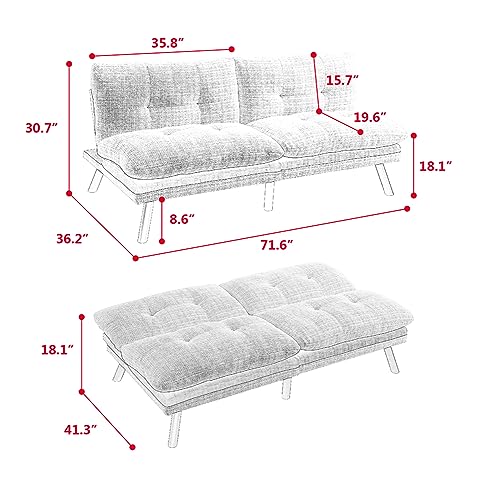 Convertible Sofa Bed Loveseat Futon Bed Breathable Adjustable Lounge Couch with Metal Legs,Futon Sets for Compact Living Space Chenille-Creamy (Black)