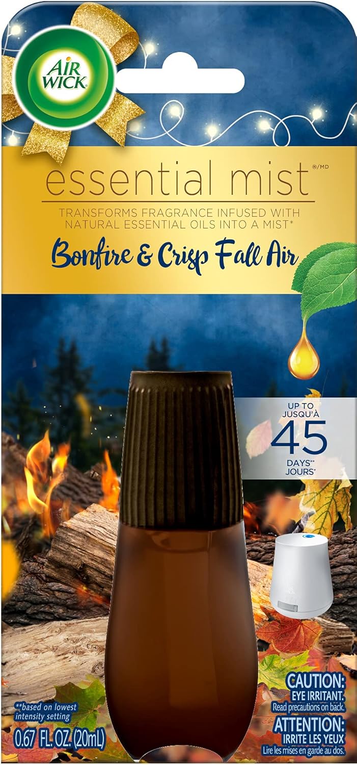Air Wick Essential Mist, Essential Oil Diffuser Refill, Bonfire & Crisp Fall Air, LIMITED EDITION Air Freshener & Fragrance Mist, 0.67 Fl Oz