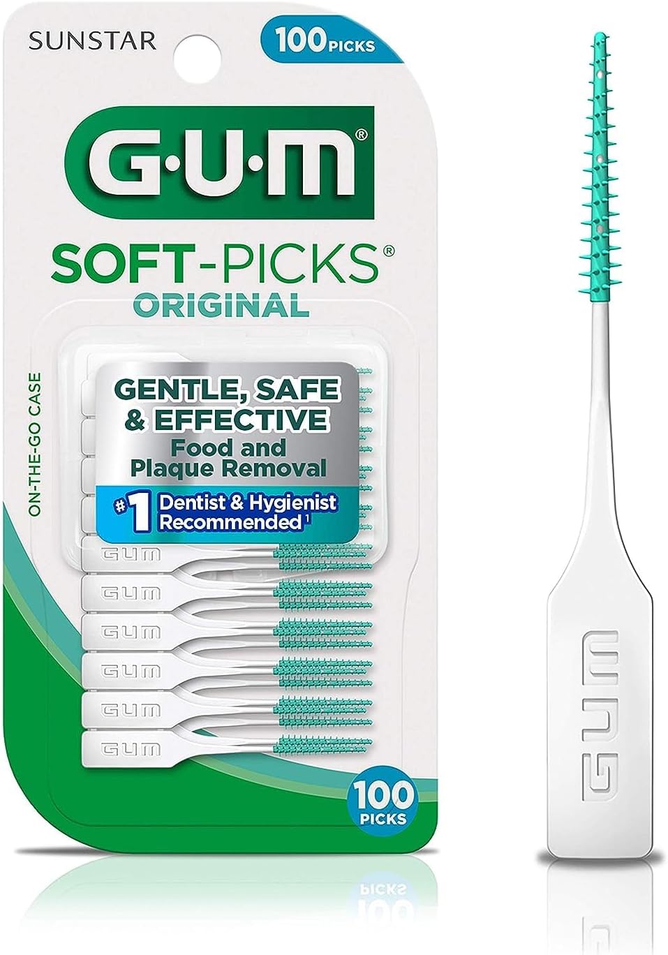GUM Soft-Picks Original, Easy to Use Dental Picks for Teeth Cleaning Health, Disposable Interdental Brushes with Convenient Carry Case, 100ct (100 Count)