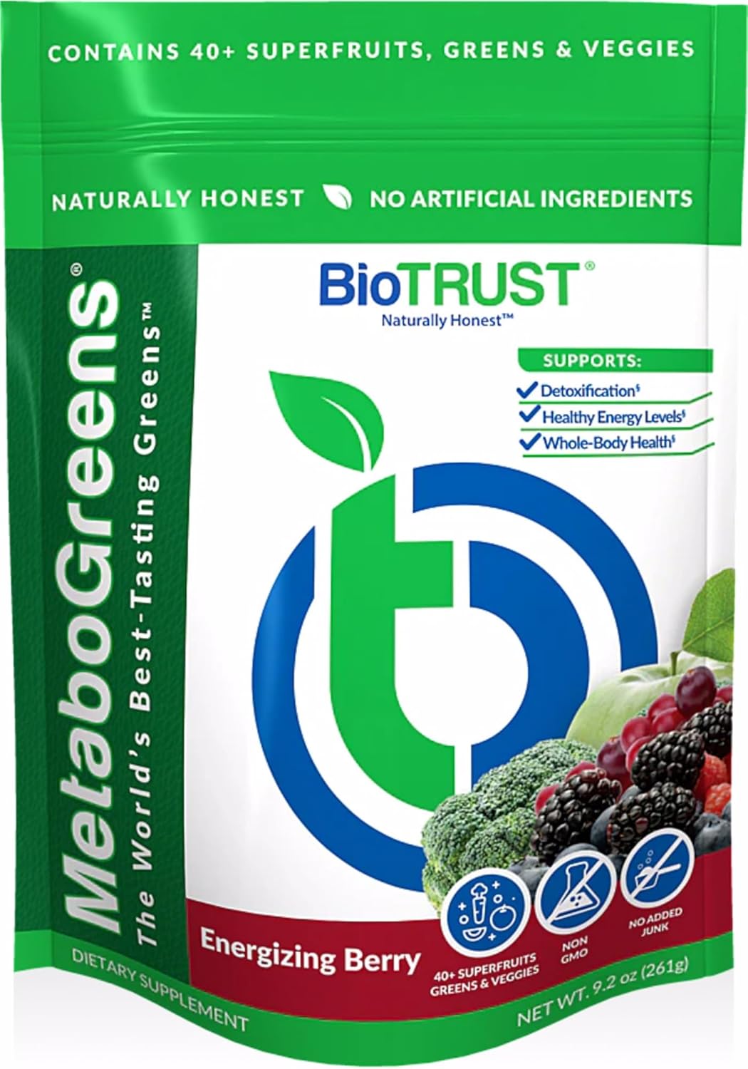 BioTrust Metabo Greens Superfood Powder - Super Greens Powder, Vegetable Greens Supplement with Spectra Blend - Non GMO, Soy Free, Gluten Free, Dairy Free, Energizing Berry Flavor (30 Servings)